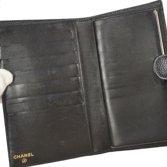 AUTHENTICITY GUARANTEED Chanel Long Bifold Wallet Purse Black Caviar Skin - Picture 3 of 9